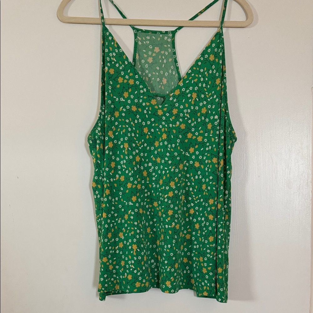 Kaileigh Green Floral Racerback Cami with Yellow and White Blooms